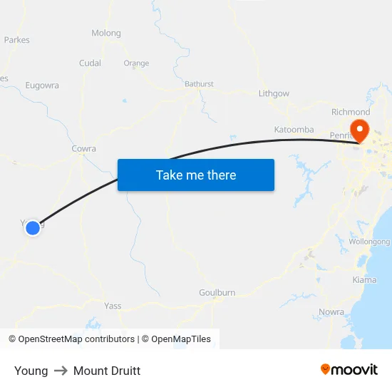 Young to Mount Druitt map