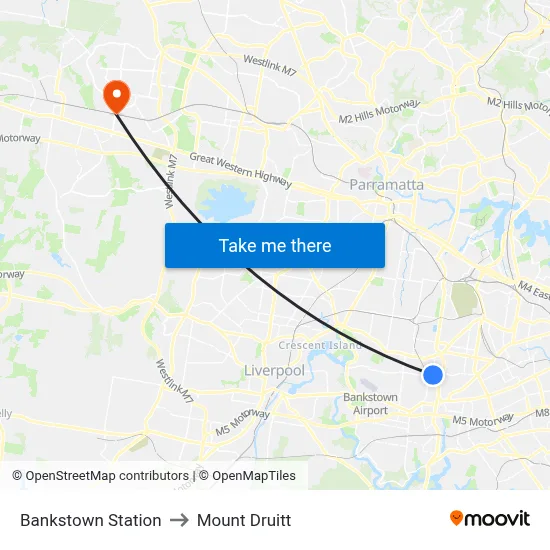 Bankstown Station to Mount Druitt map