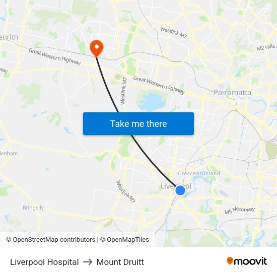 Liverpool Hospital to Mount Druitt map