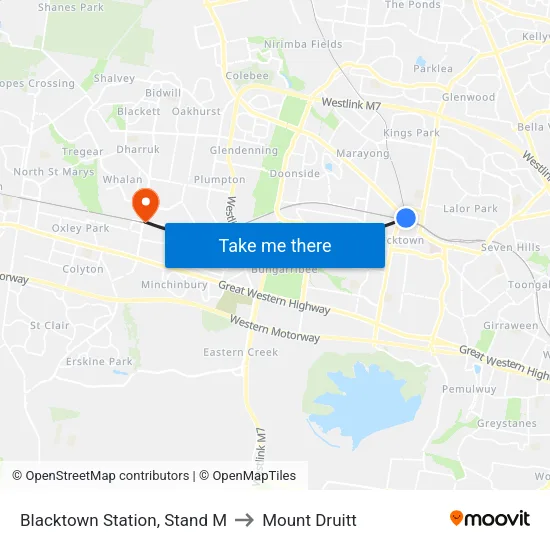Blacktown Station, Stand M to Mount Druitt map