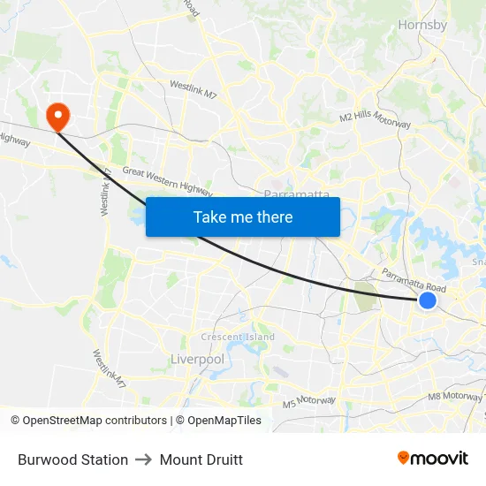 Burwood Station to Mount Druitt map