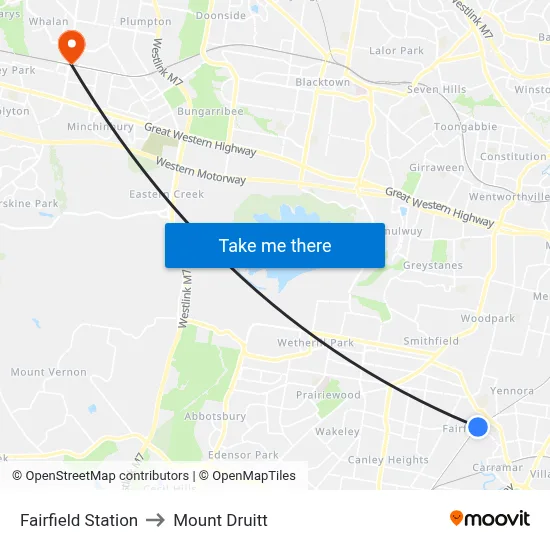 Fairfield Station to Mount Druitt map