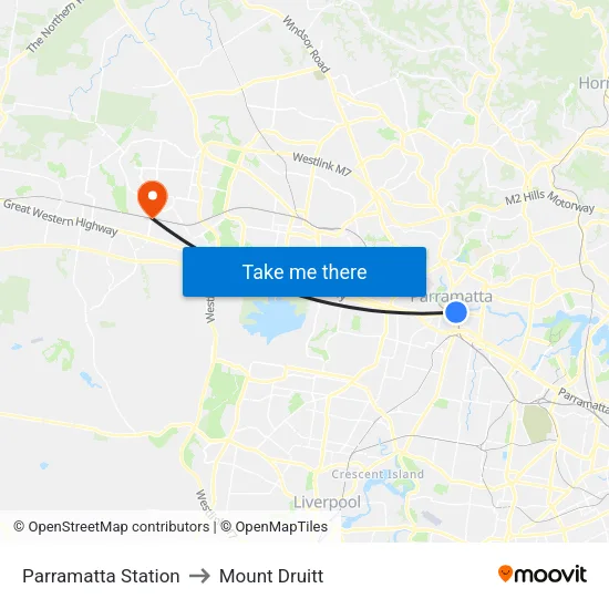 Parramatta Station to Mount Druitt map