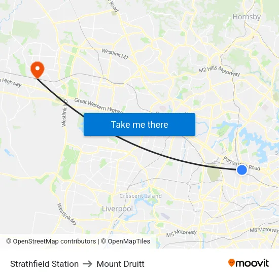 Strathfield Station to Mount Druitt map
