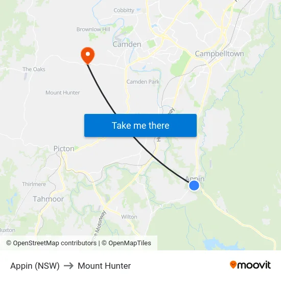 Appin (NSW) to Mount Hunter map