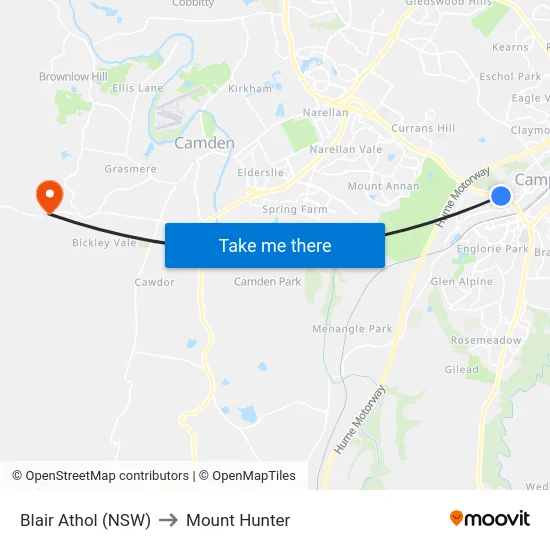 Blair Athol (NSW) to Mount Hunter map