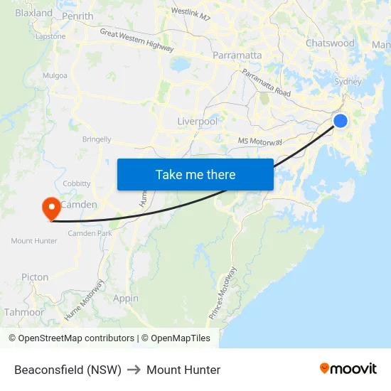 Beaconsfield (NSW) to Mount Hunter map