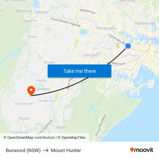 Burwood (NSW) to Mount Hunter map