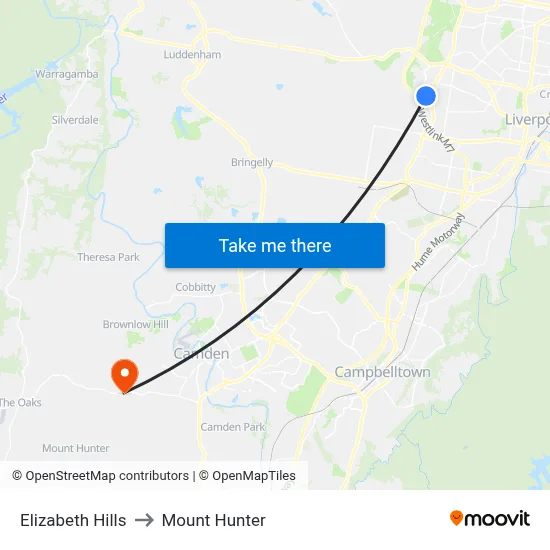 Elizabeth Hills to Mount Hunter map