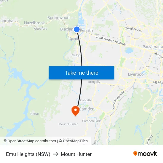 Emu Heights (NSW) to Mount Hunter map