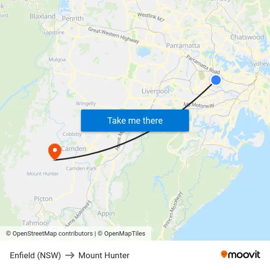 Enfield (NSW) to Mount Hunter map