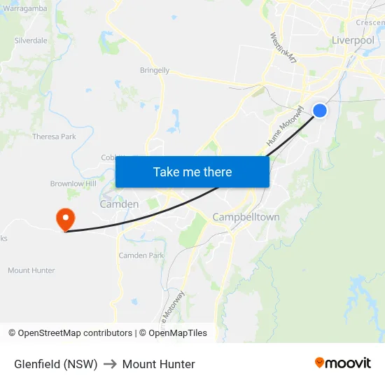 Glenfield (NSW) to Mount Hunter map