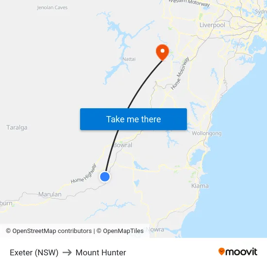 Exeter (NSW) to Mount Hunter map