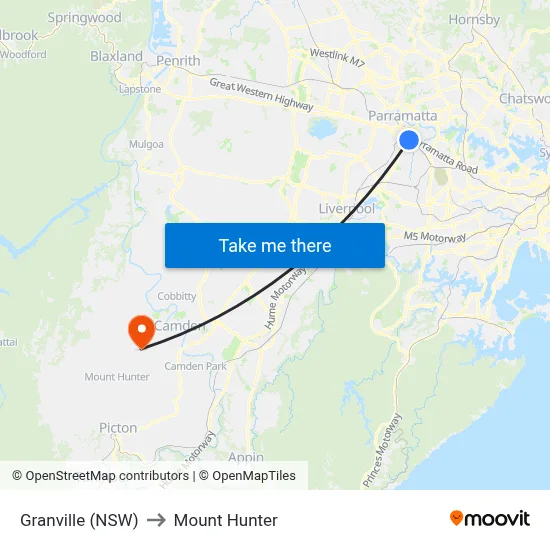 Granville (NSW) to Mount Hunter map