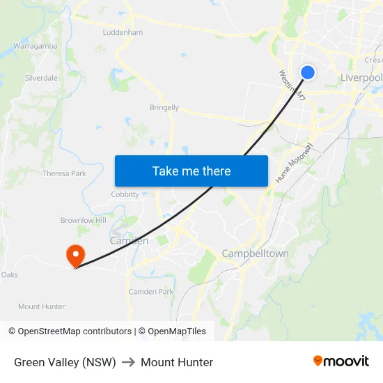 Green Valley (NSW) to Mount Hunter map