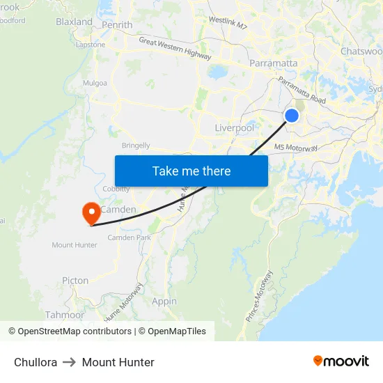 Chullora to Mount Hunter map