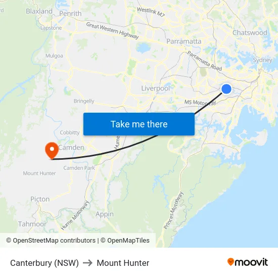Canterbury (NSW) to Mount Hunter map