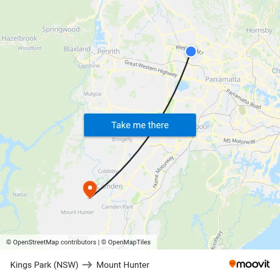 Kings Park (NSW) to Mount Hunter map