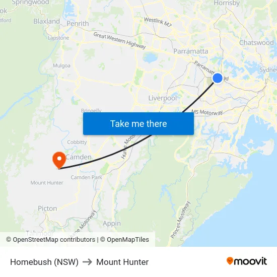 Homebush (NSW) to Mount Hunter map