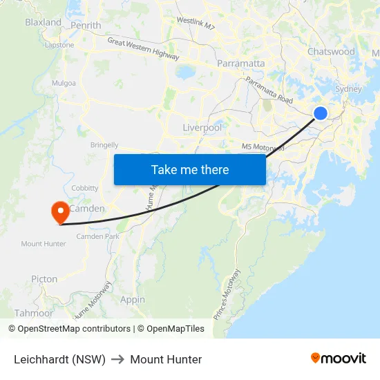 Leichhardt (NSW) to Mount Hunter map