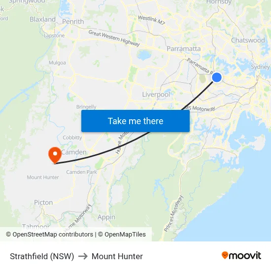 Strathfield (NSW) to Mount Hunter map