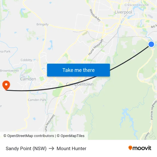 Sandy Point (NSW) to Mount Hunter map