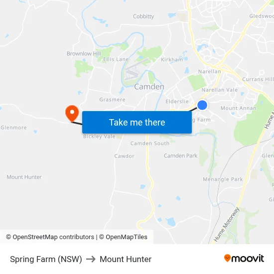Spring Farm (NSW) to Mount Hunter map