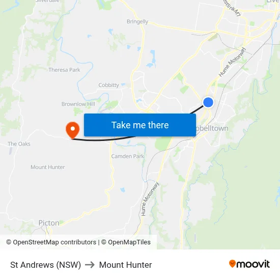 St Andrews (NSW) to Mount Hunter map