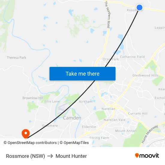 Rossmore (NSW) to Mount Hunter map