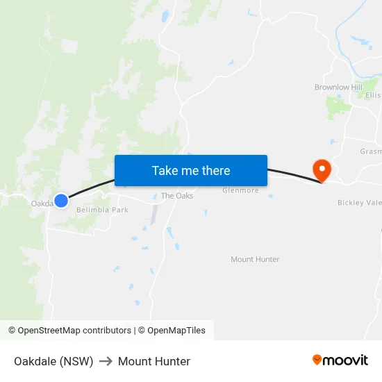 Oakdale (NSW) to Mount Hunter map