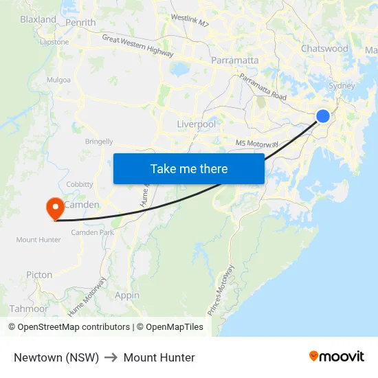 Newtown (NSW) to Mount Hunter map