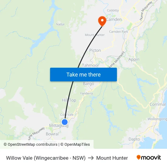 Willow Vale (Wingecarribee - NSW) to Mount Hunter map