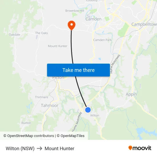 Wilton (NSW) to Mount Hunter map