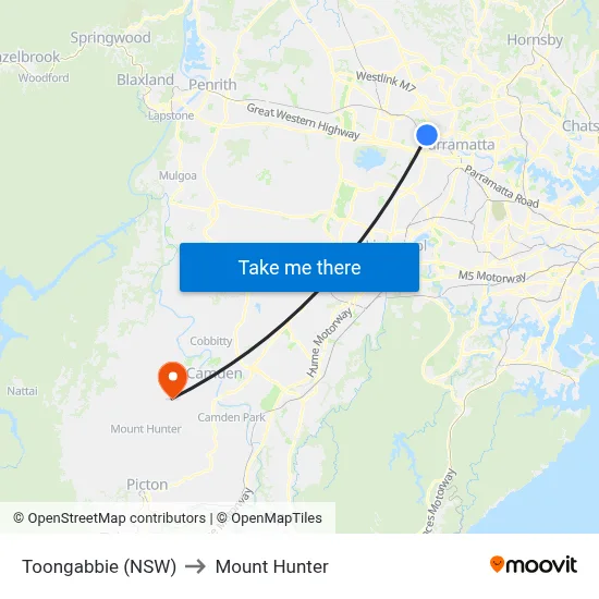 Toongabbie (NSW) to Mount Hunter map