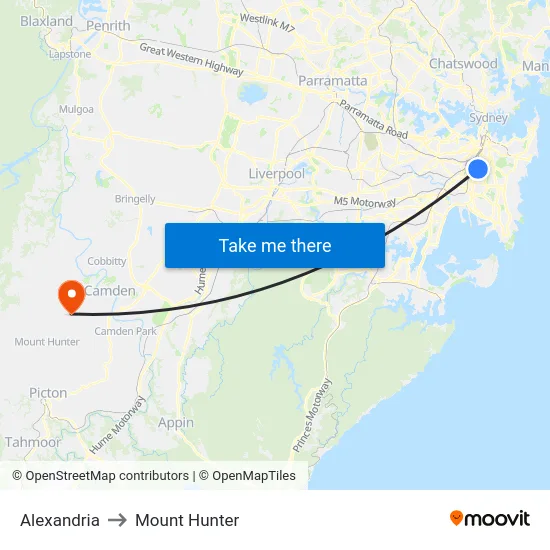 Alexandria to Mount Hunter map
