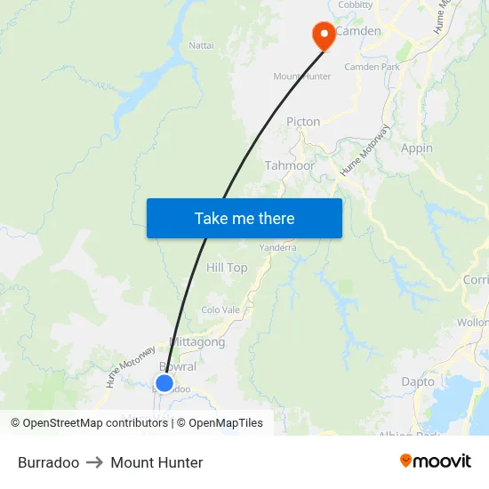 Burradoo to Mount Hunter map
