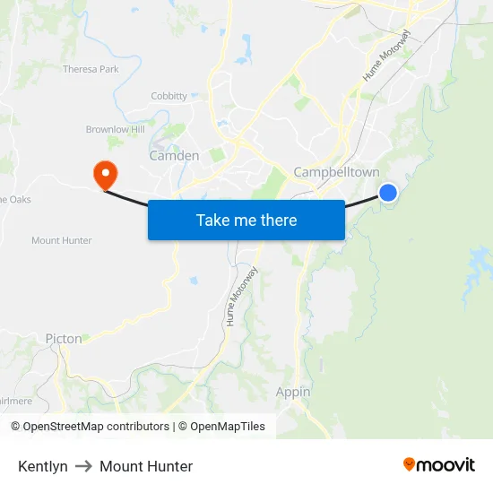 Kentlyn to Mount Hunter map