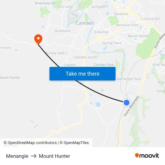 Menangle to Mount Hunter map