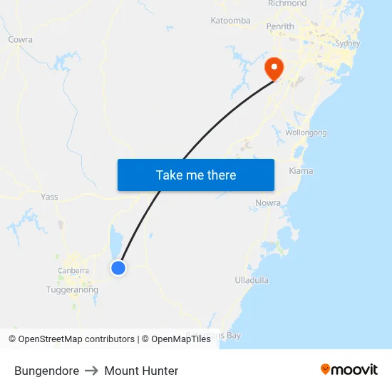 Bungendore to Mount Hunter map