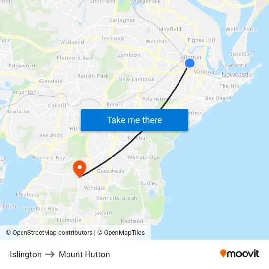 Islington to Mount Hutton map