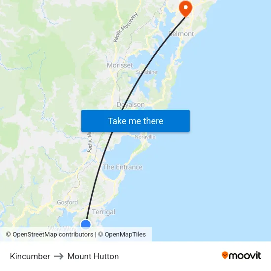 Kincumber to Mount Hutton map