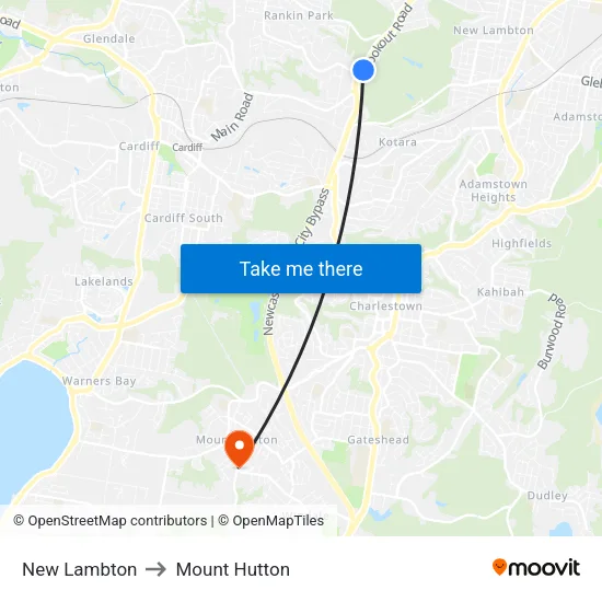 New Lambton to Mount Hutton map