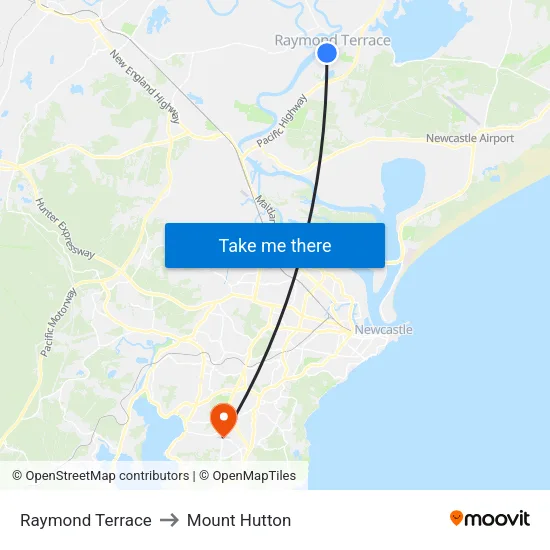 Raymond Terrace to Mount Hutton map