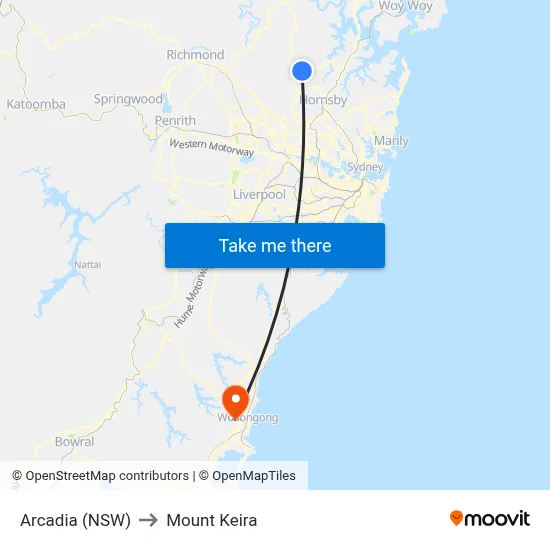 Arcadia (NSW) to Mount Keira map