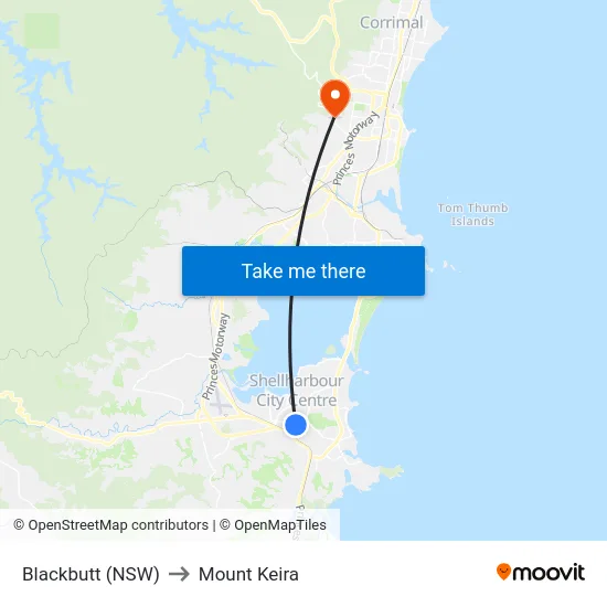 Blackbutt (NSW) to Mount Keira map