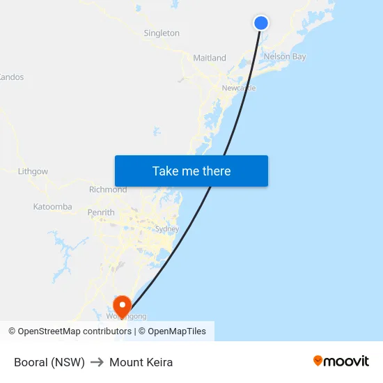 Booral (NSW) to Mount Keira map