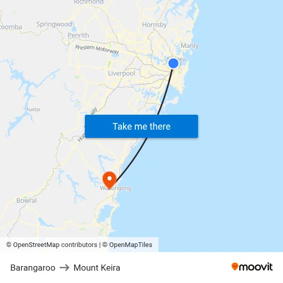 Barangaroo to Mount Keira map