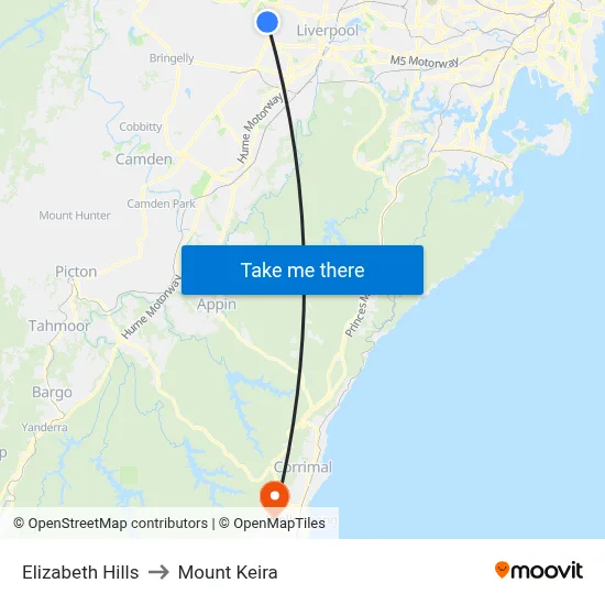 Elizabeth Hills to Mount Keira map