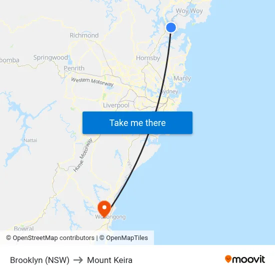 Brooklyn (NSW) to Mount Keira map