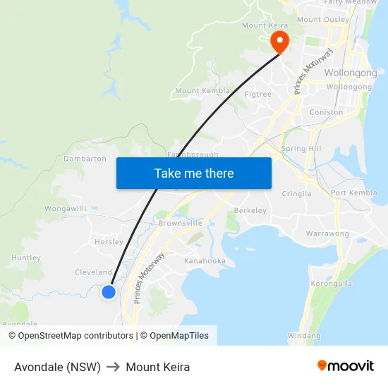 Avondale (NSW) to Mount Keira map